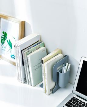 Großhandel B2B Buchstützen grau ausziehbar kreativ minimalistisch mit stifthalter